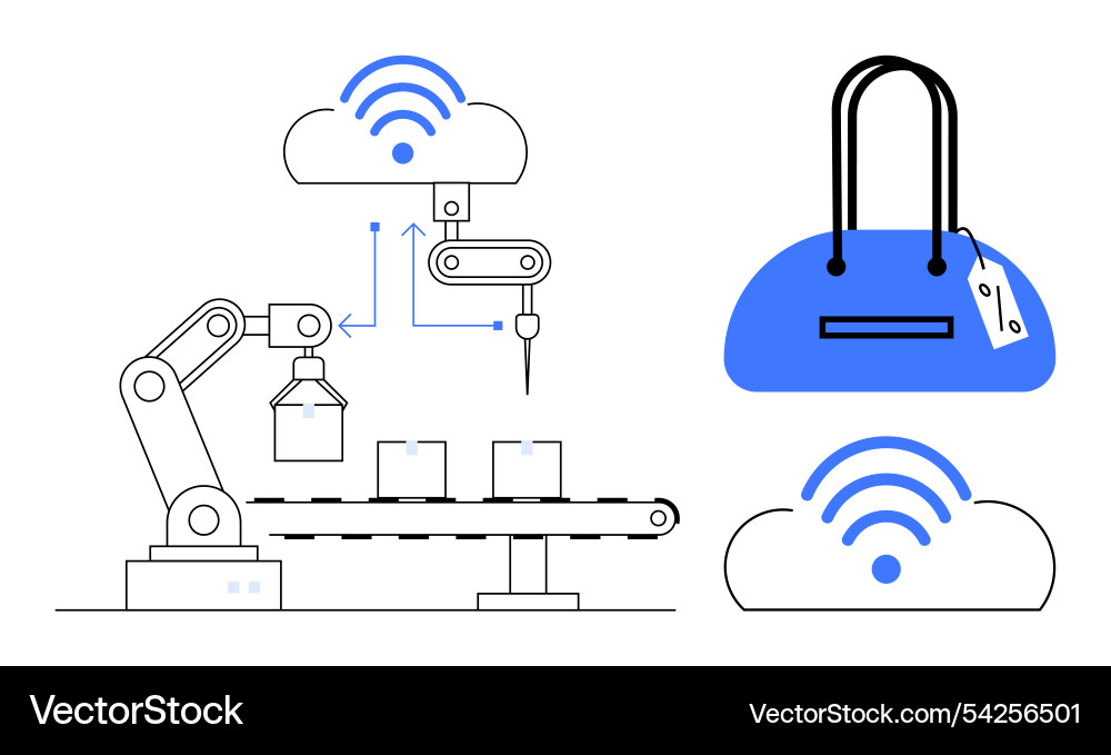 Automated robotic arm integrating iot for smart Automated robotic arm integrating iot for smart vector image
