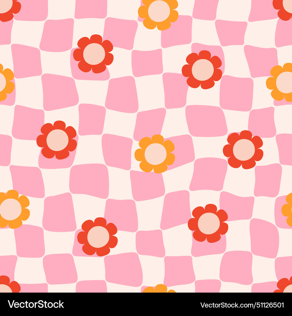 Groovy pattern with pink check and daisy Vector Image