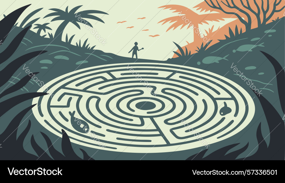 Intricate maze complex circular puzzle pathways Vector Image