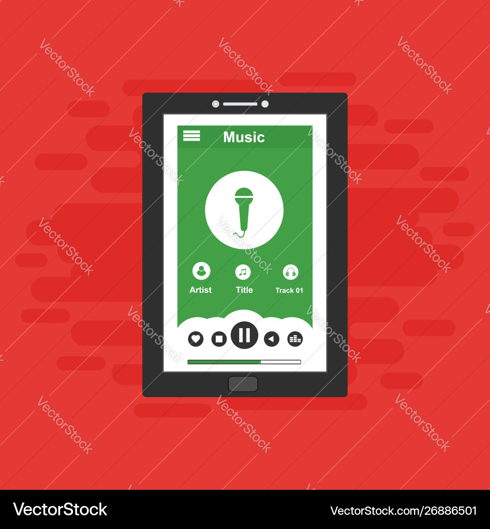 Media player application app template with flat Media player application app template with flat vector image