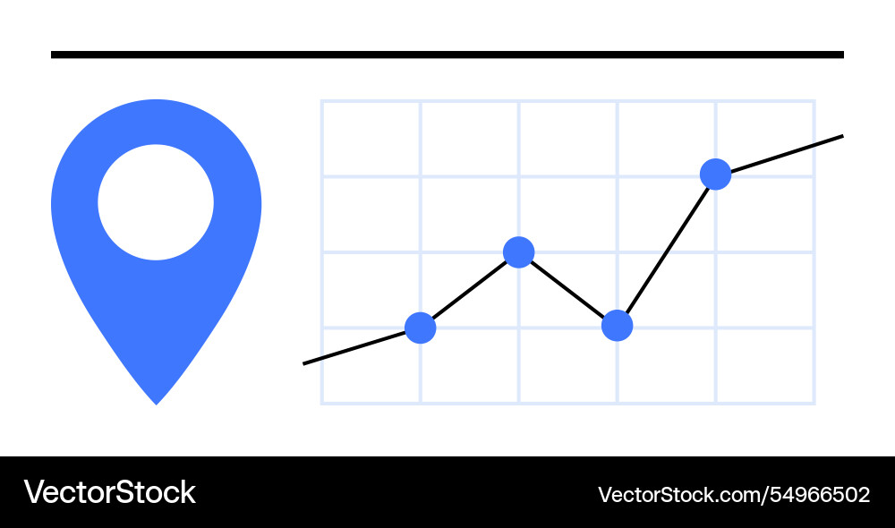Blue location pin and line graph with data points Blue location pin and line graph with data points vector image