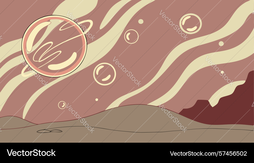 Bubbles with ringed planets abstract cosmic vector image