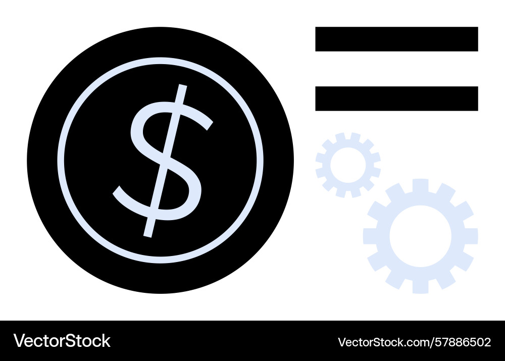 Dollar sign with gears and equal representing Dollar sign with gears and equal representing Vector Image