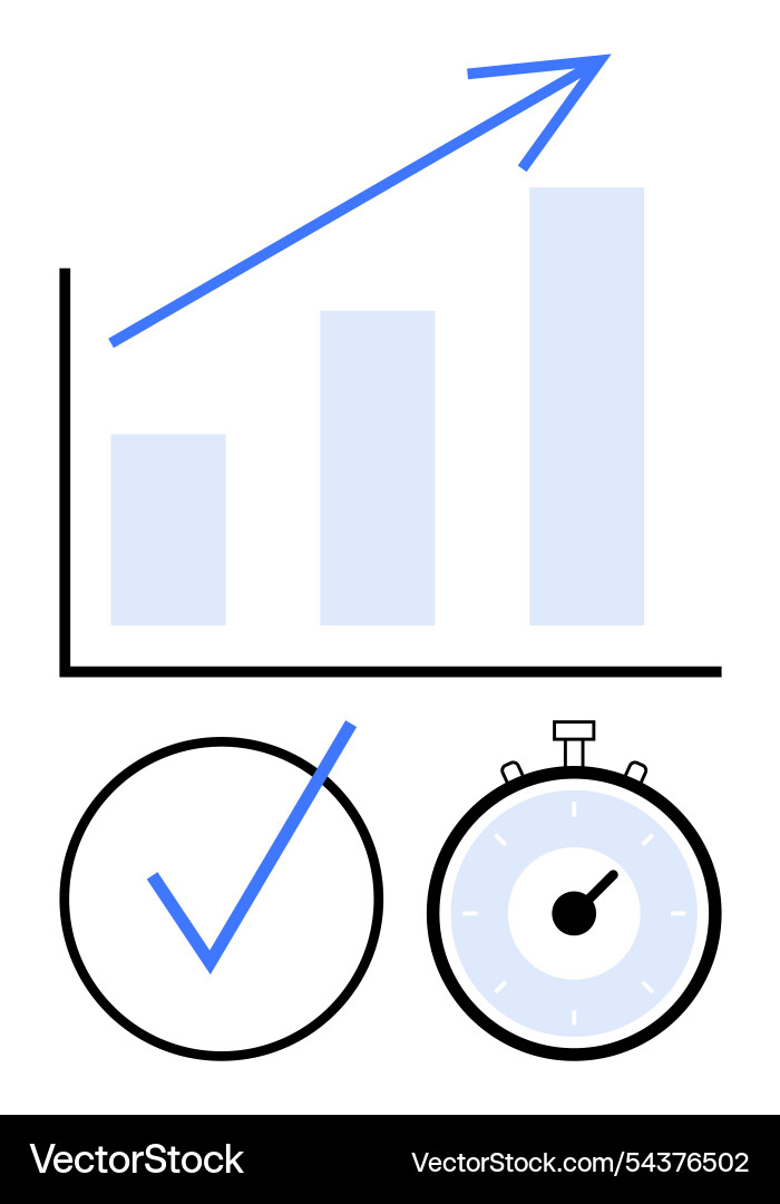 Progress chart with upward arrow check mark Progress chart with upward arrow check mark vector image