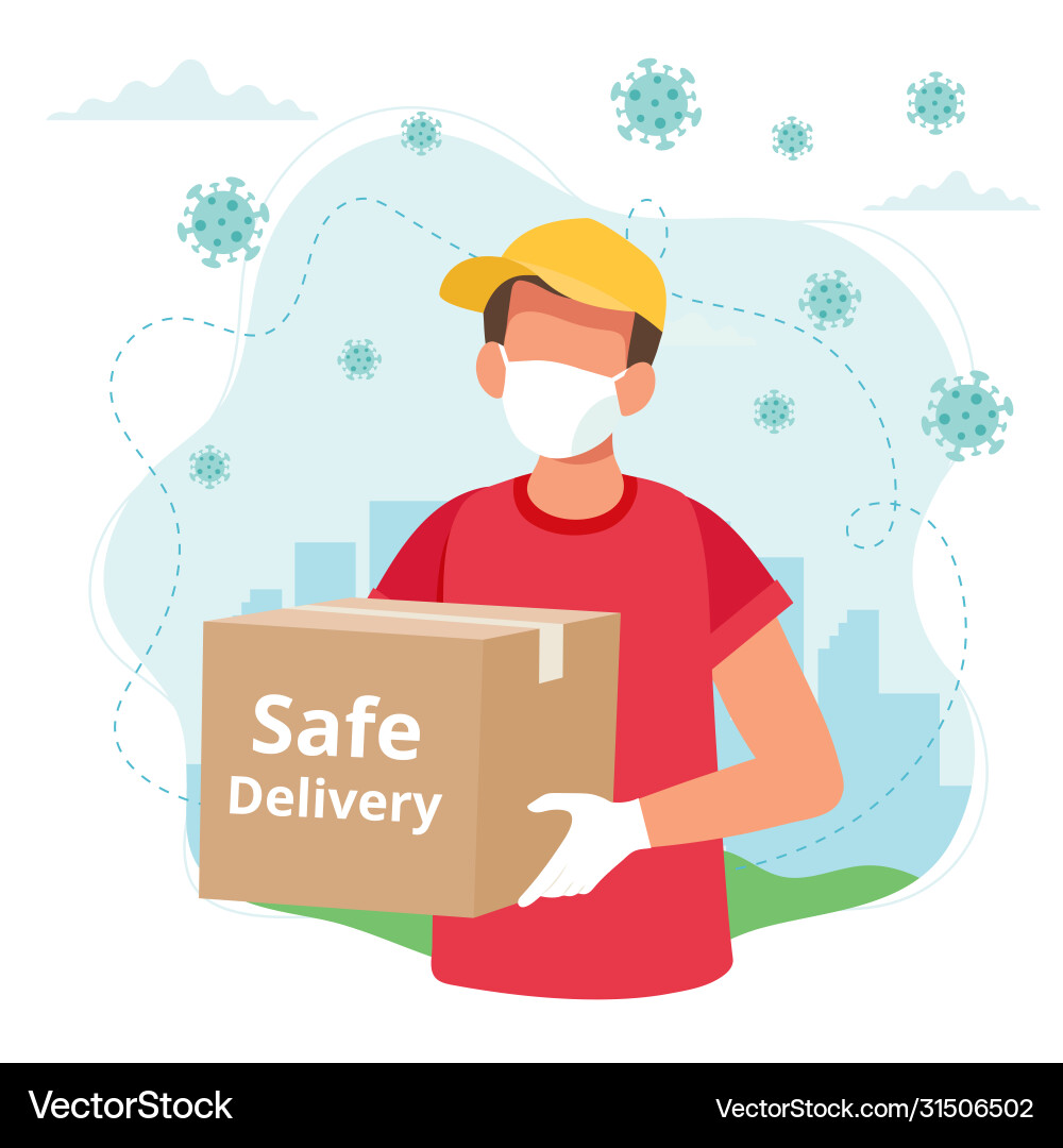 Safe delivery concept man with a box Safe delivery concept man with a box vector image