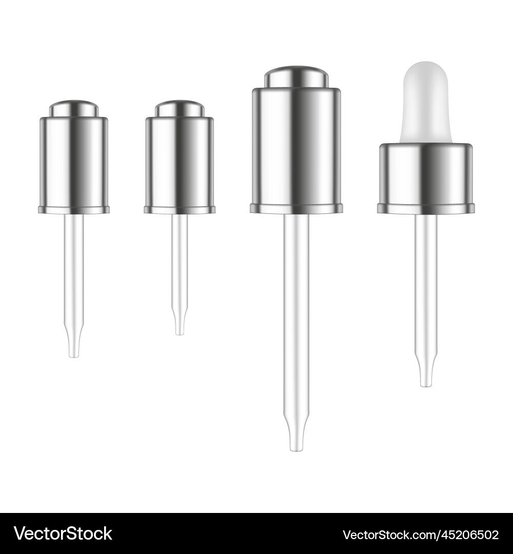 Set of silver dropper top cap for essential oils Set of silver dropper top cap for essential oils vector image