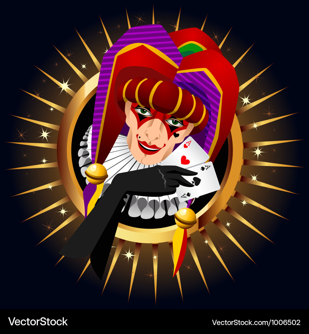 Smiling Joker with Aces vector image