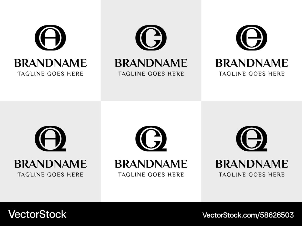Letters oa qa oc qc oe qe logo set for ao aq co Vector Image