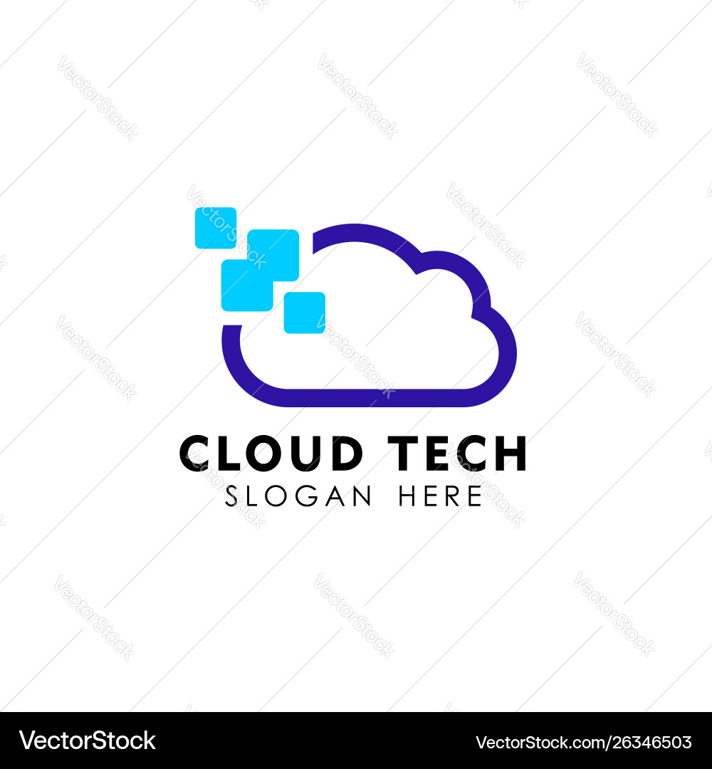 Pixel cloud logo design template data server vector image