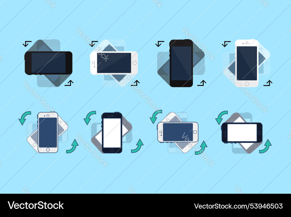 Rotate your phone guidance set in a flat style Rotate your phone guidance set in a flat style vector image