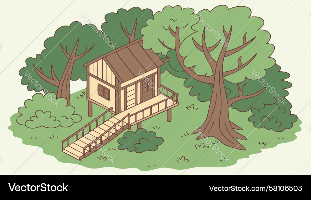 Rustic Treehouse in Forest Vector Image