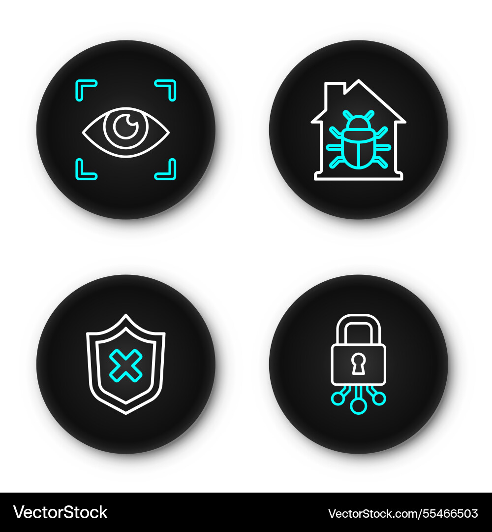 Set line cyber security shield with cross mark Vector Image