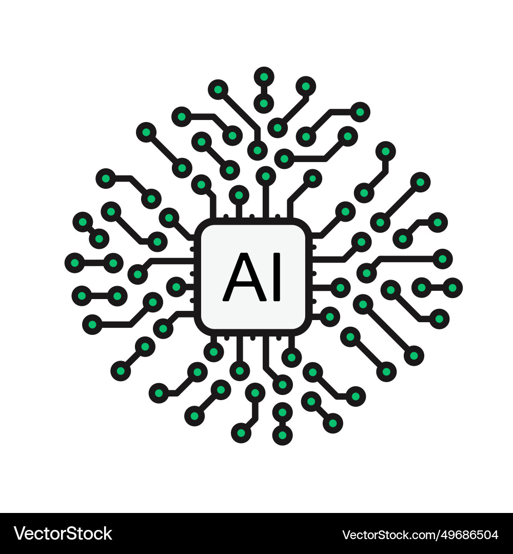 Artificial intelligence processor symbol central Artificial intelligence processor symbol central vector image