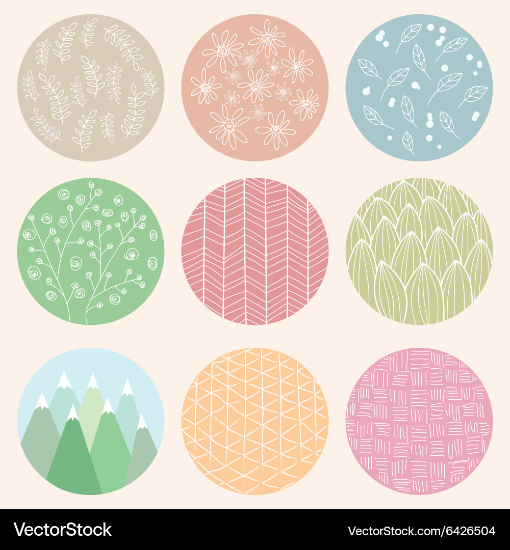 Colorful circles with flower and line patterns vector image