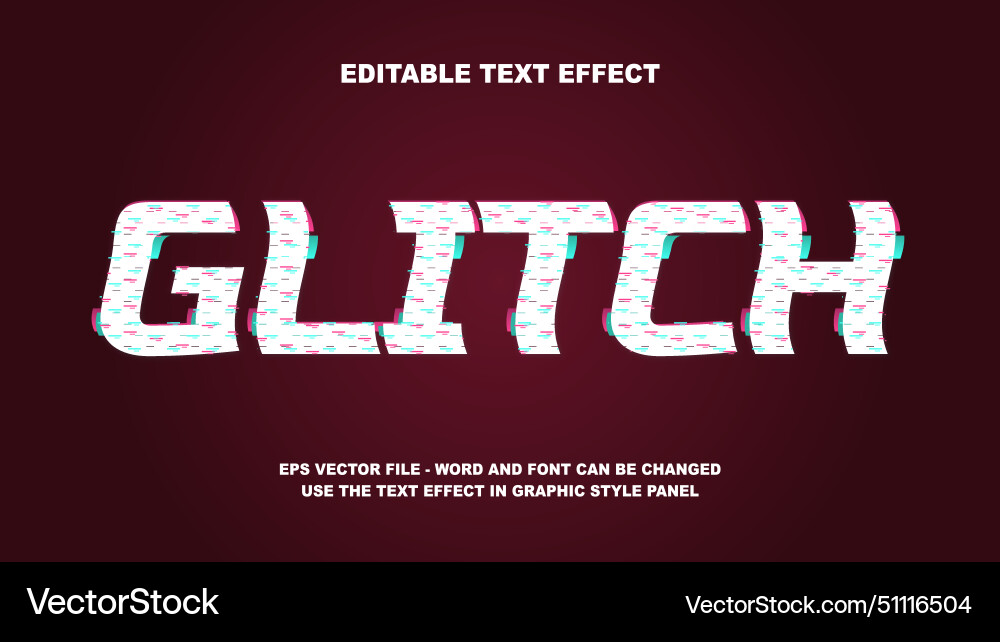 Editable text effect glitch 3d template Vector Image
