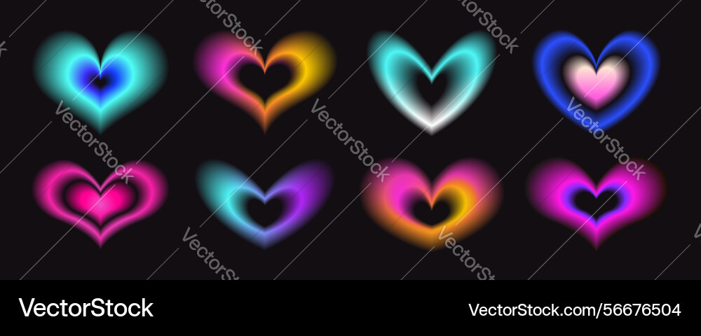 Gradient heart shapes collection y2k style Gradient heart shapes collection y2k style vector image
