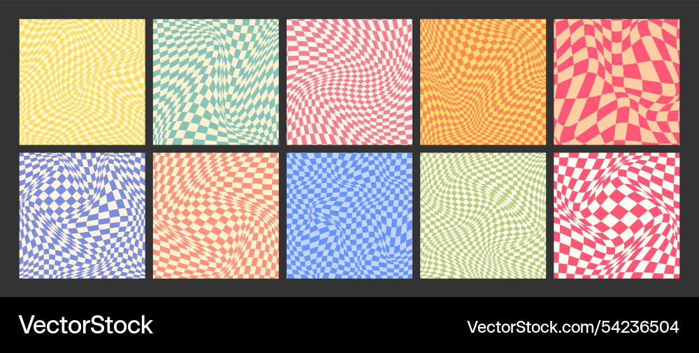 Groovy checkered pattern colorful distorted tiled Groovy checkered pattern colorful distorted tiled vector image