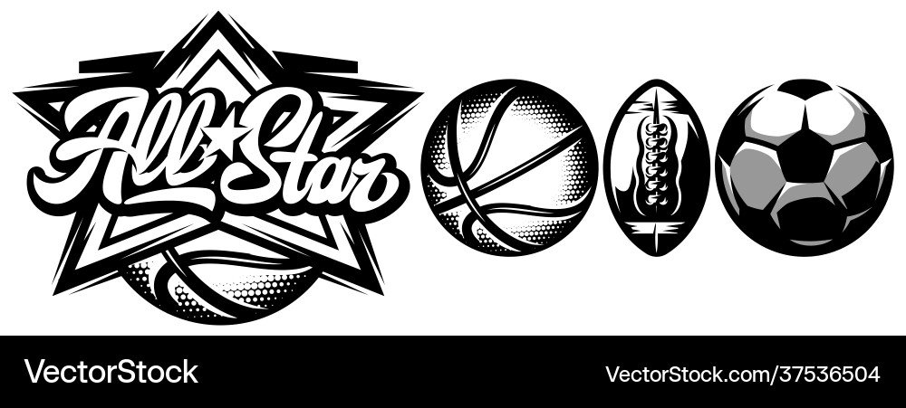 Sports Badge & Ball Set Template vector image