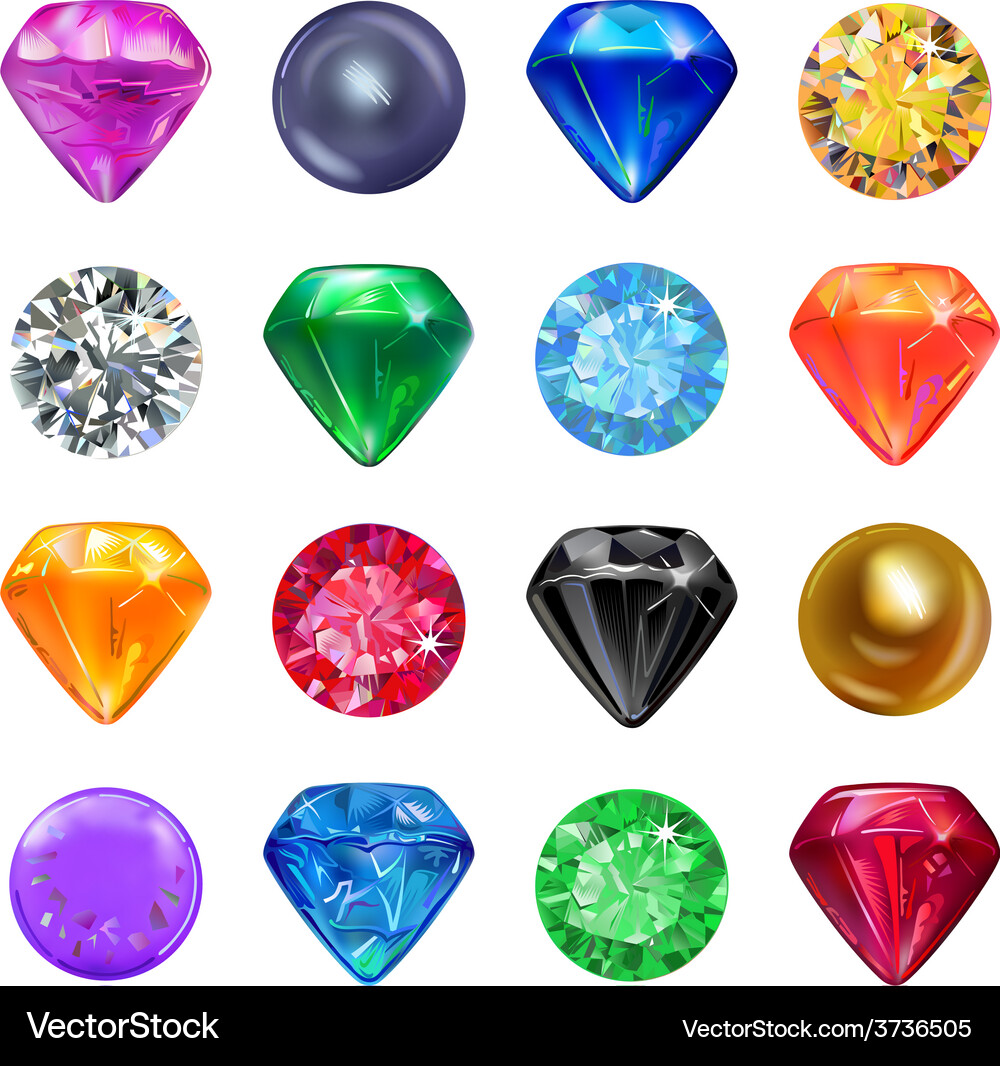 Colored gems game interface set Vector Image