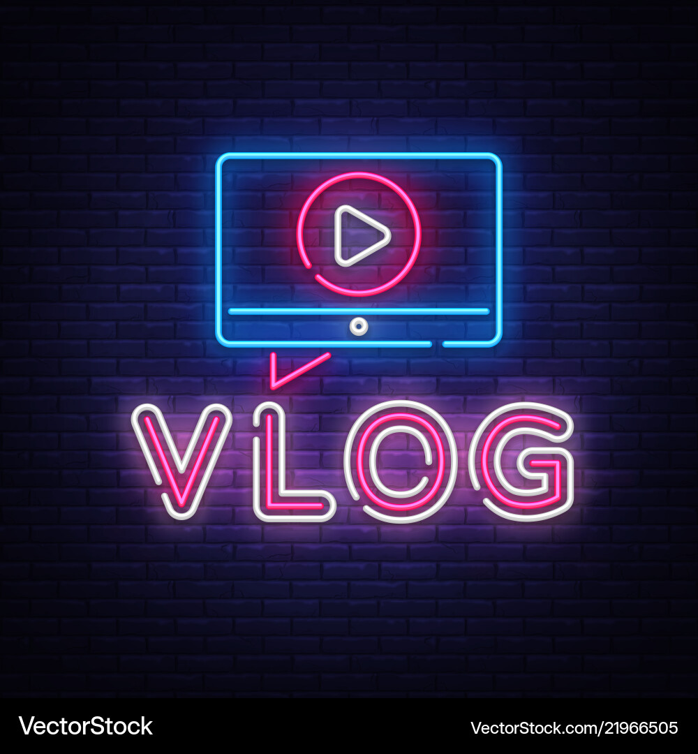 Vlog neon sign design template blogging Vlog neon sign design template blogging vector image