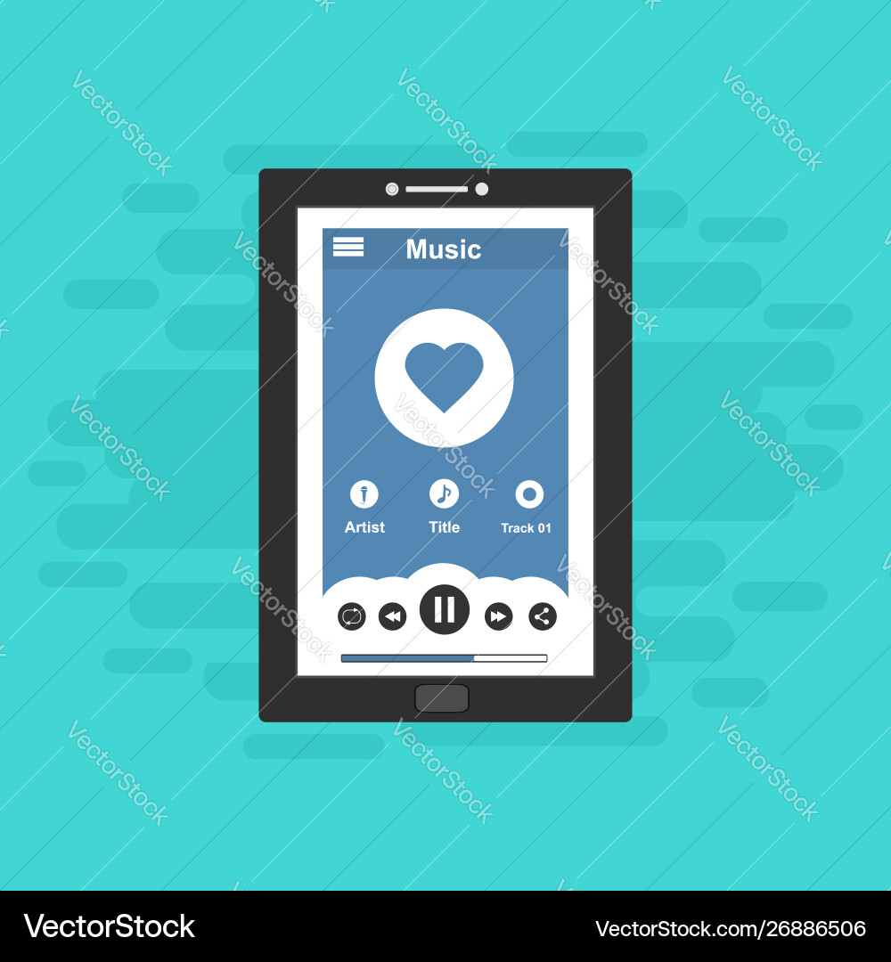 Media player application app template with flat Media player application app template with flat vector image