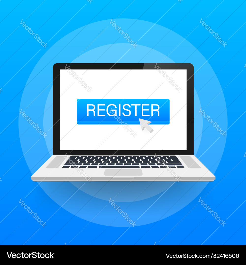 Register now with cursor button internet icon vector image