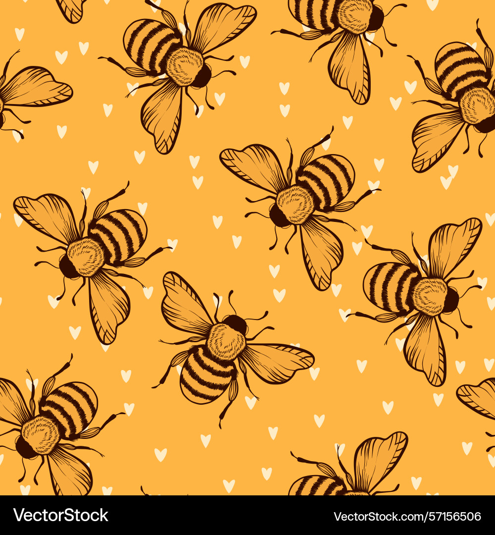 Seamless pattern with bees small wasp Seamless pattern with bees small wasp Vector Image