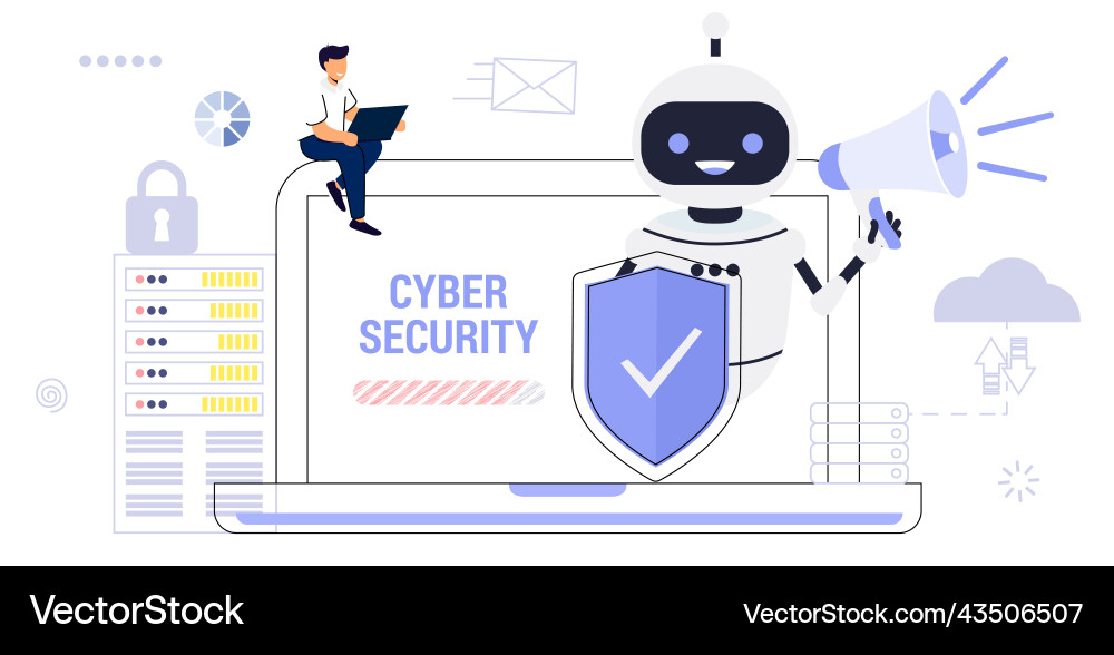 Cybersecurity malware security program industrial vector image