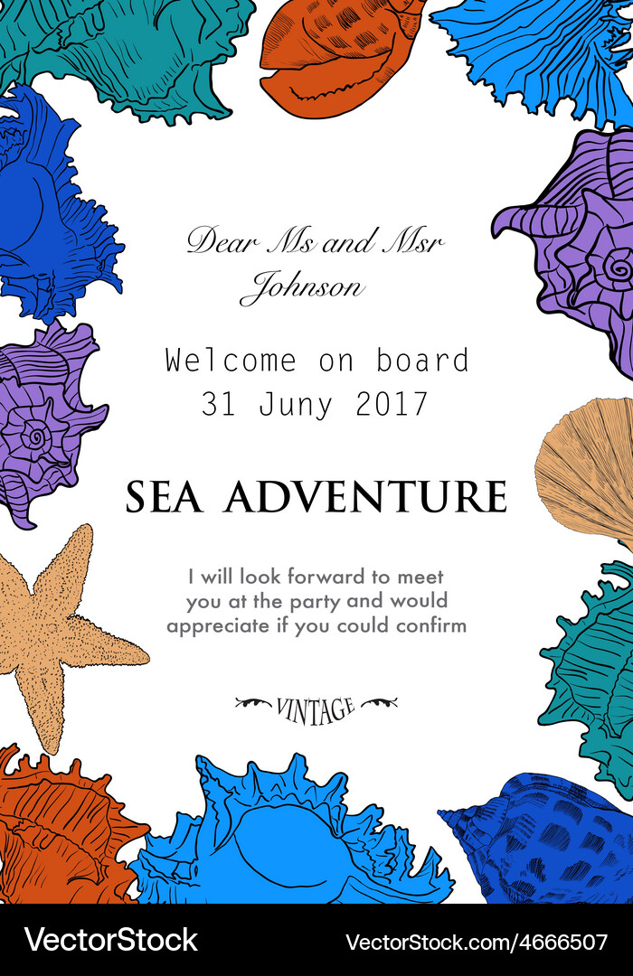 Frame made of colorful seashells Vector Image