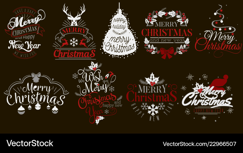Merry christmas and happy new year logo set Merry christmas and happy new year logo set vector image