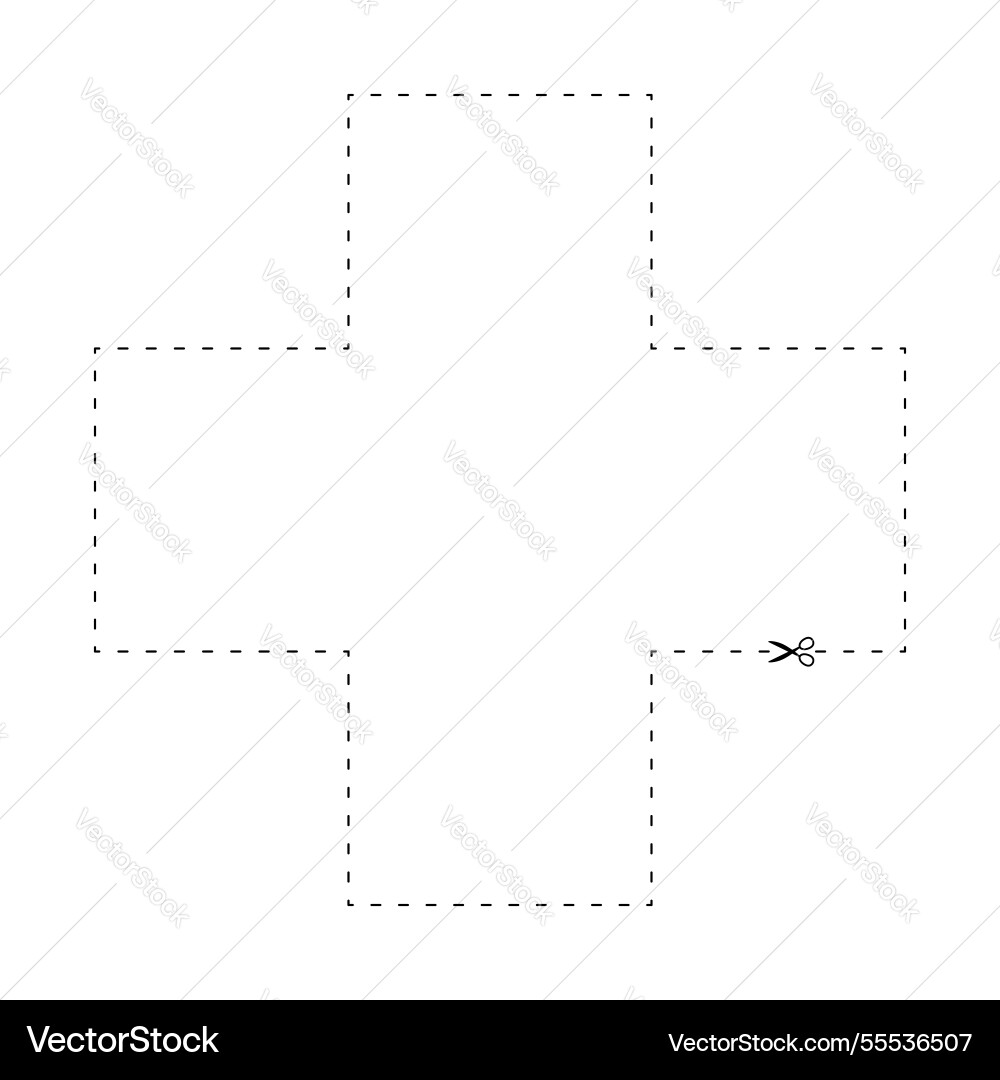 Scissors on dashed line cross shape dash Scissors on dashed line cross shape dash vector image