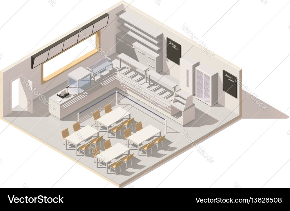 Isometric low poly self service restaurant Vector Image