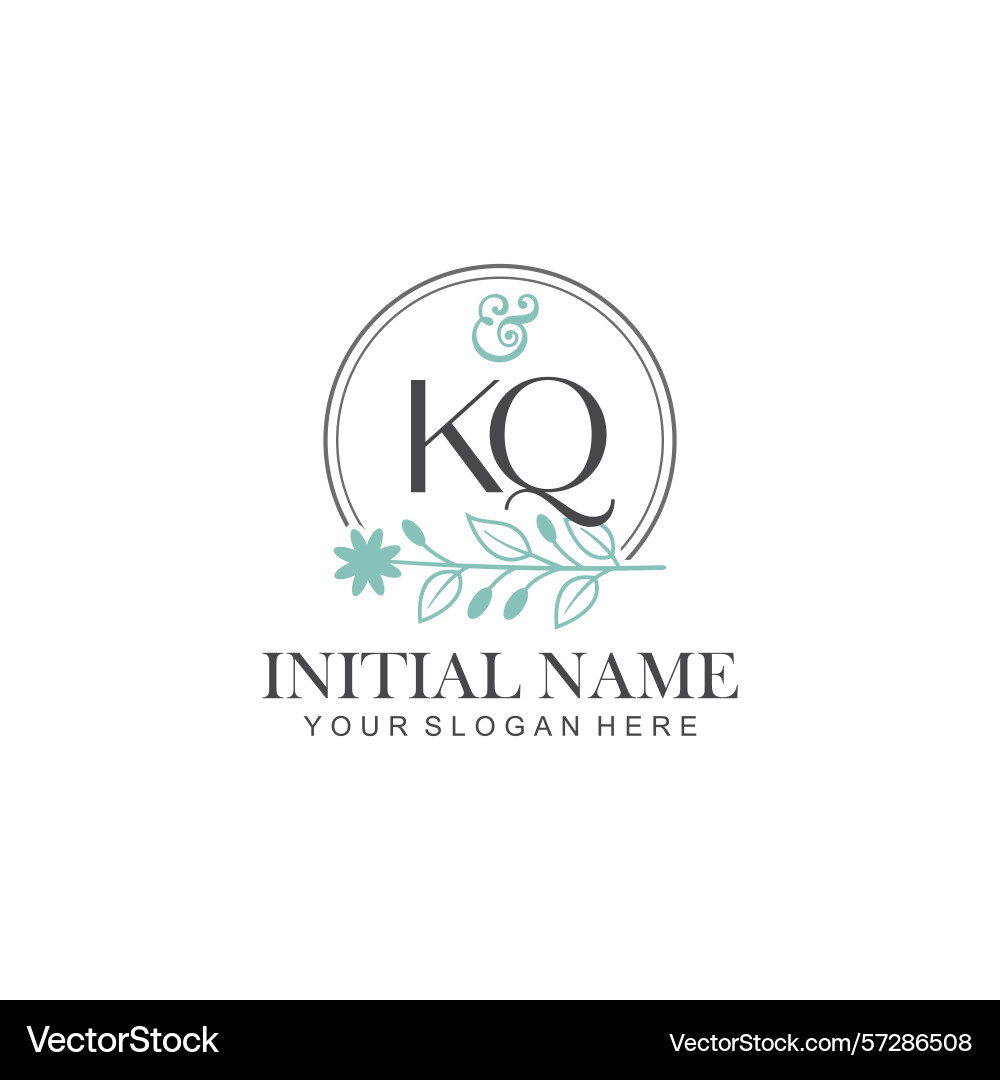 Kq initial logo templates with botanical elements Vector Image