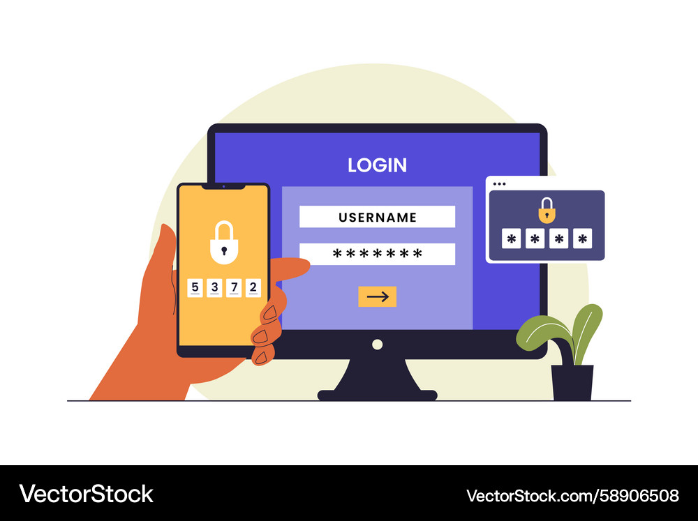 Multi-Device 2FA Authentication Vector Image