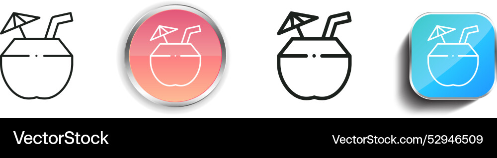 Coconut drink icon thin linear regular and button Vector Image