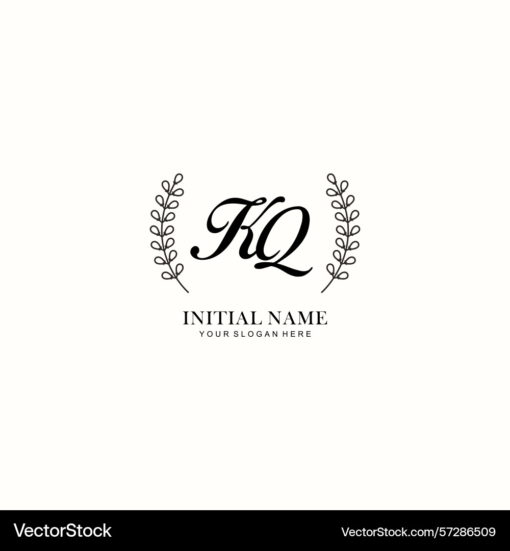 Kq initial logo templates with botanical elements Vector Image