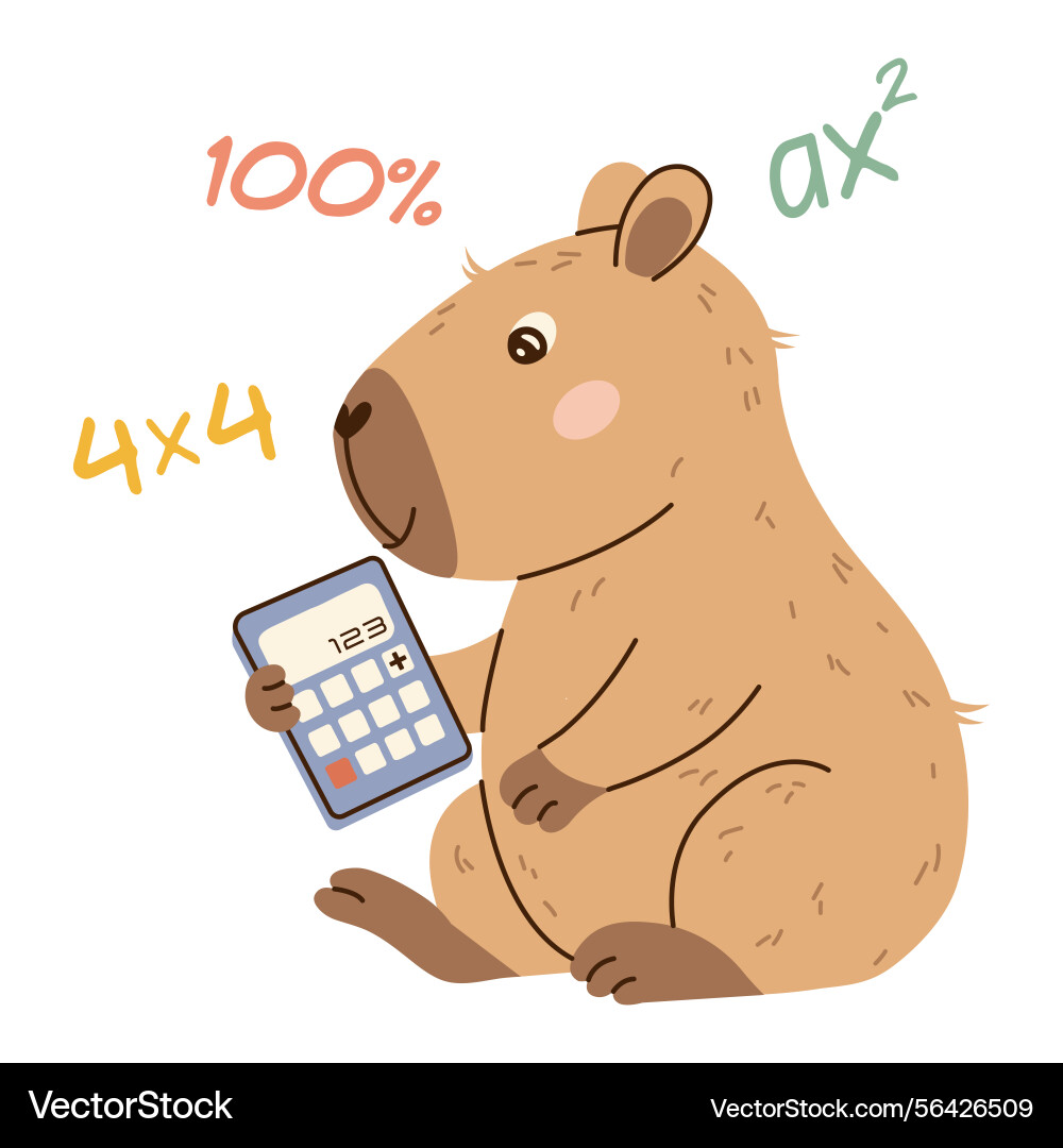 Smart capybara solving math with a calculator Smart capybara solving math with a calculator Vector Image