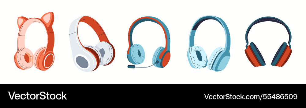 Stylish wireless headphones flat color icon set Vector Image