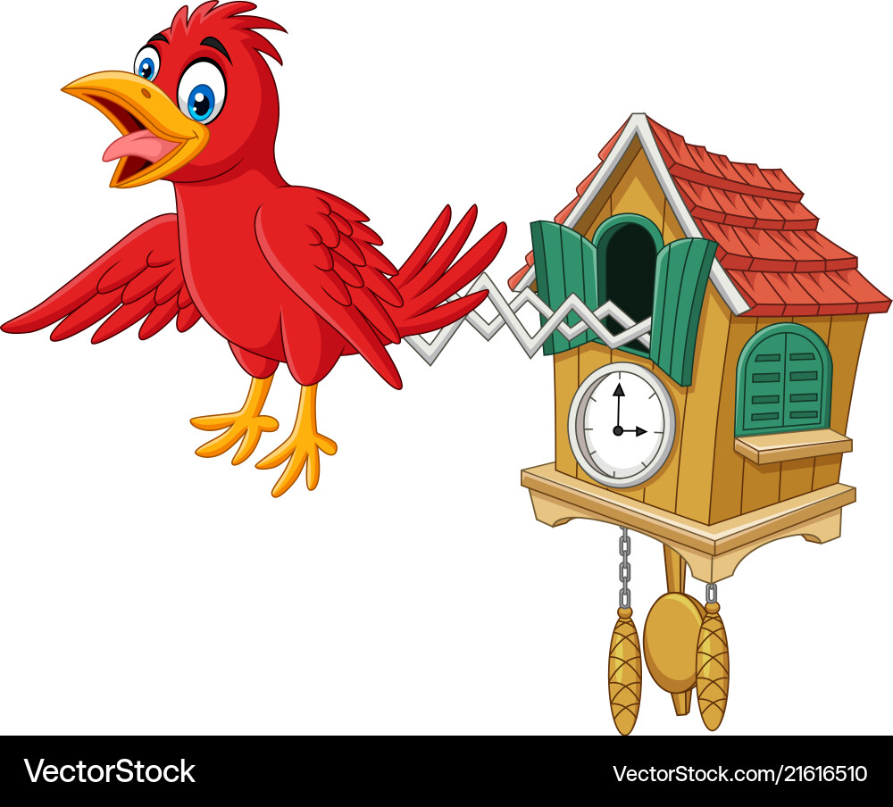 Cuckoo clock with red bird chirping vector image