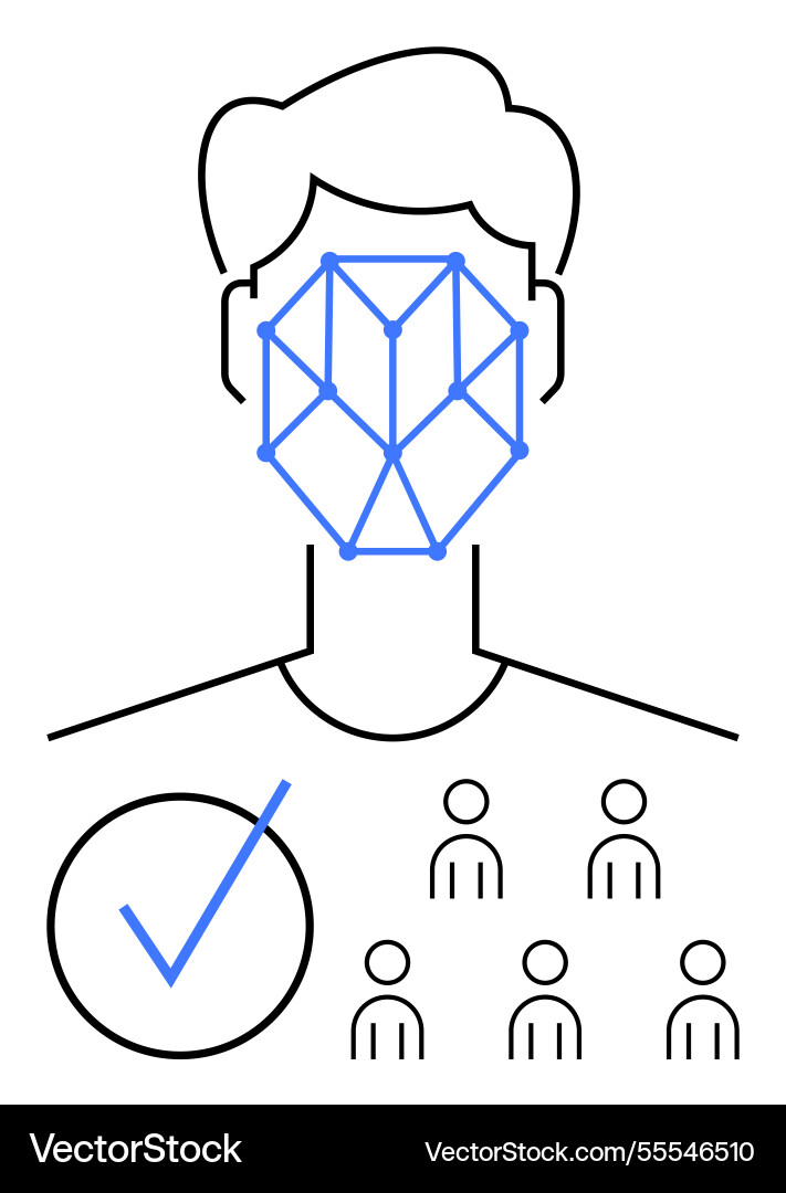 Facial recognition technology with network pattern Vector Image