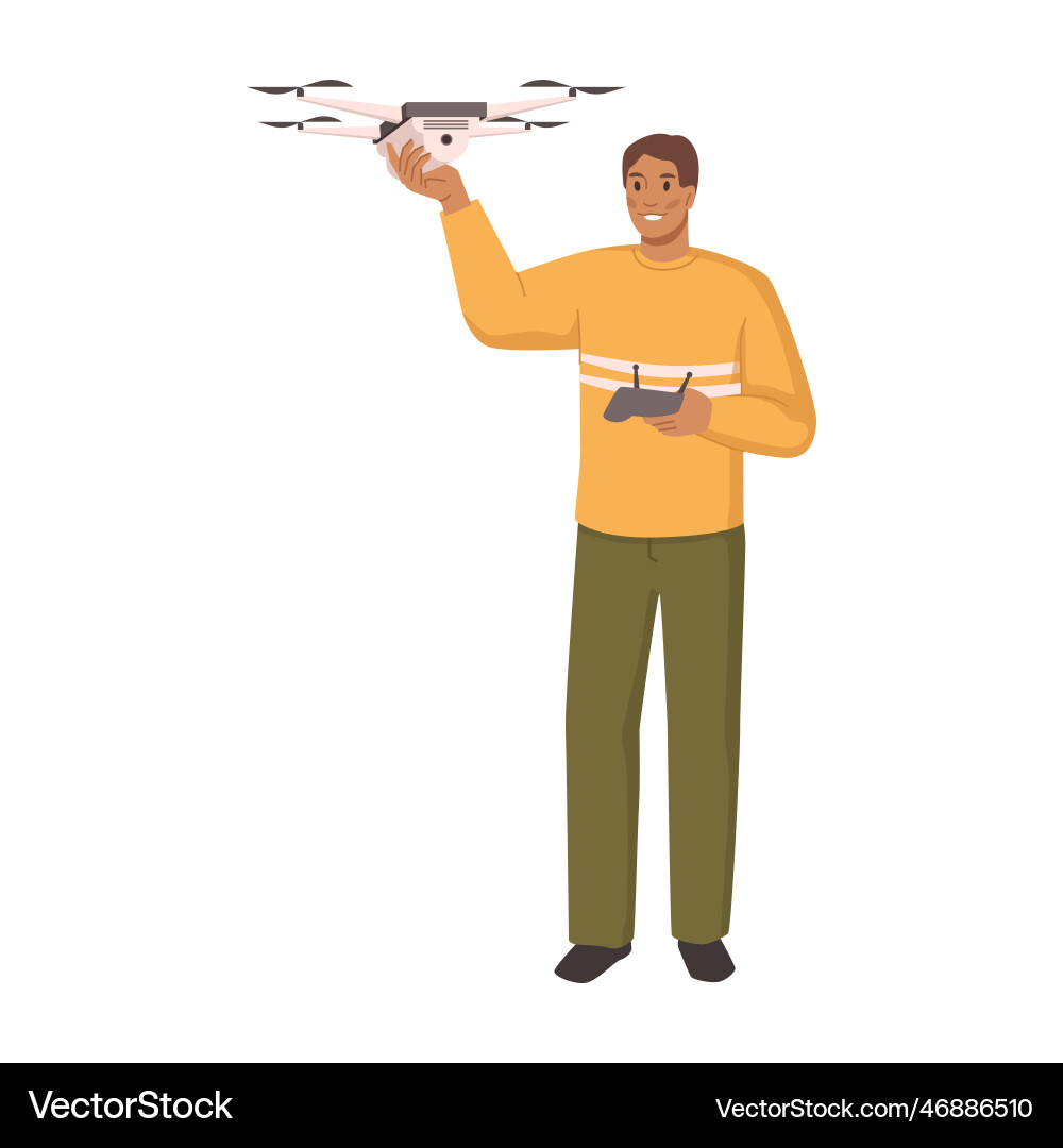 Man using drone with controller vector image