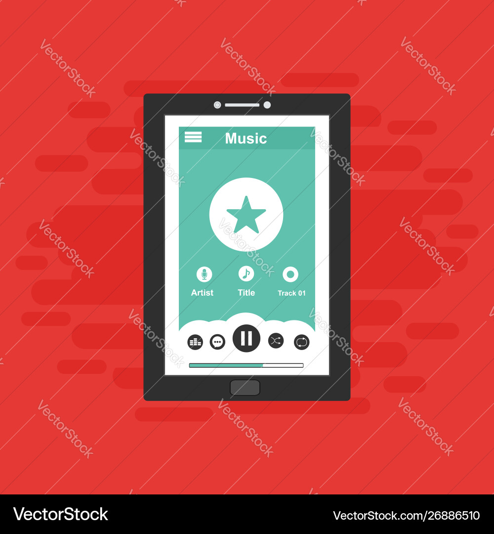 Media player application app template with flat Media player application app template with flat Vector Image