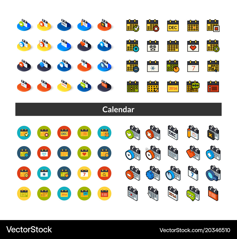 Set of icons in different style - isometric flat vector image