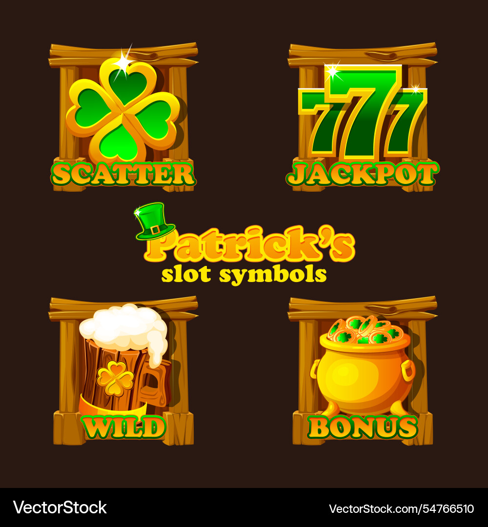 St patrick day icons on wooden board for your game St patrick day icons on wooden board for your game vector image