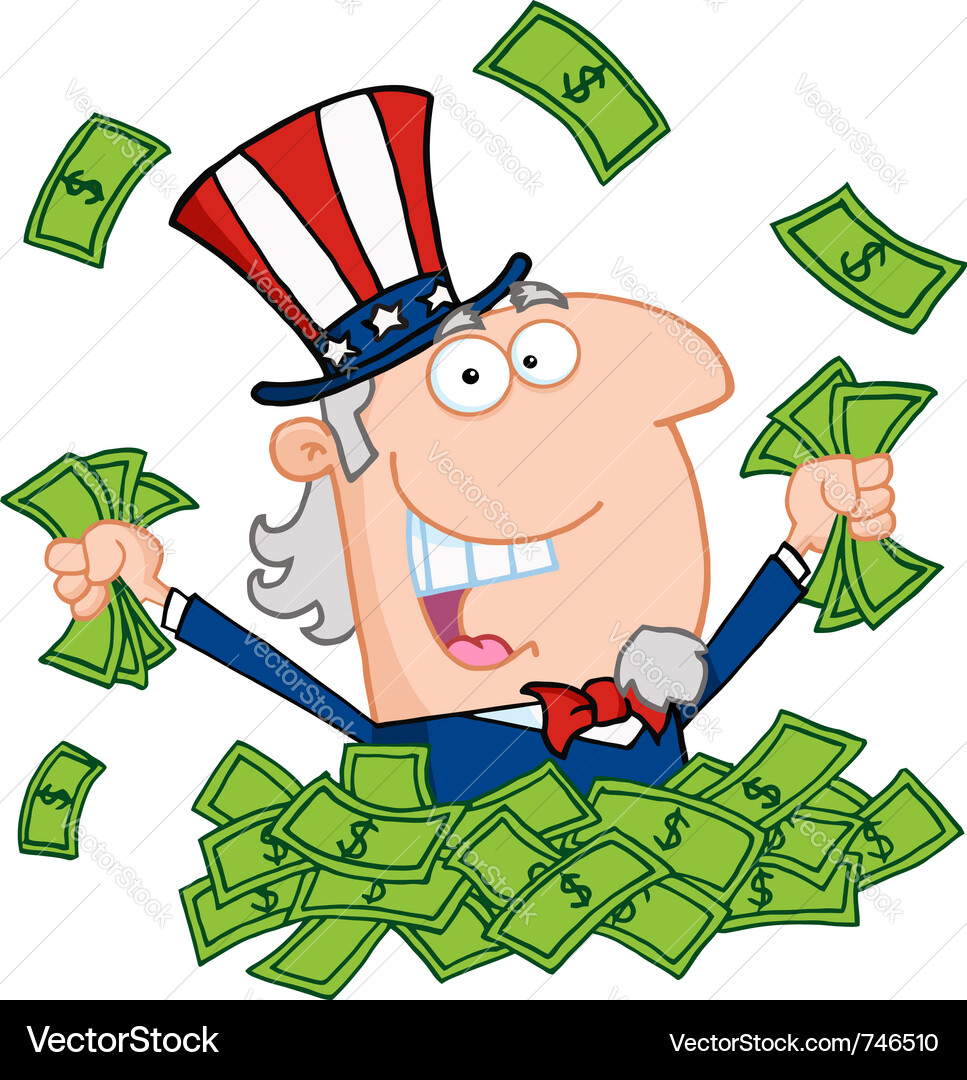 Uncle Sam Swimming in Cash Vector Image