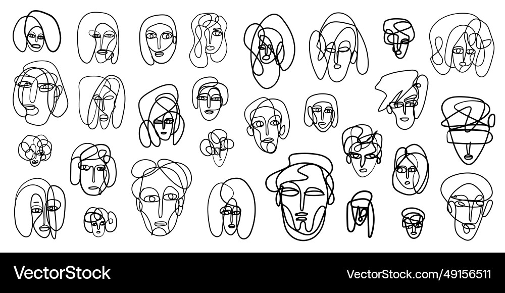 Drawing of faces continuous line Drawing of faces continuous line vector image