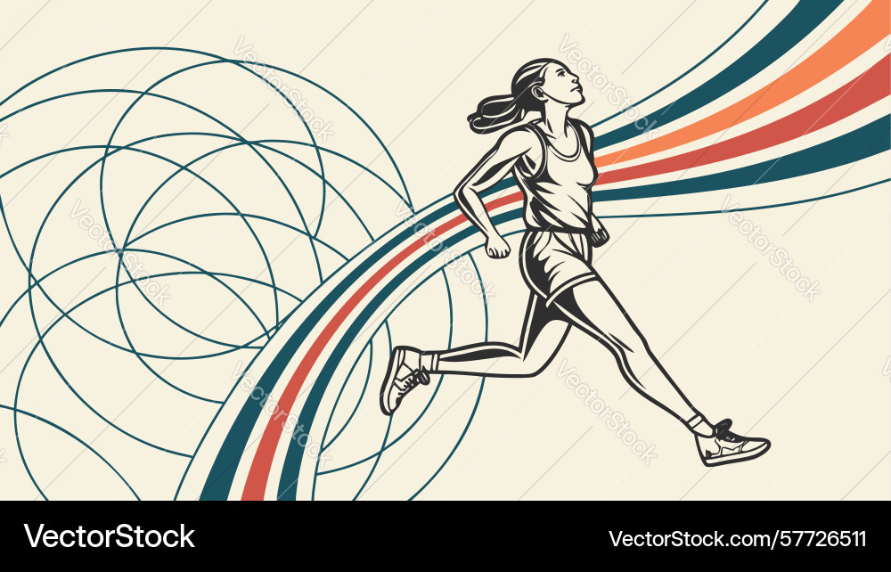 Dynamic runner with abstract arcs sports vector image