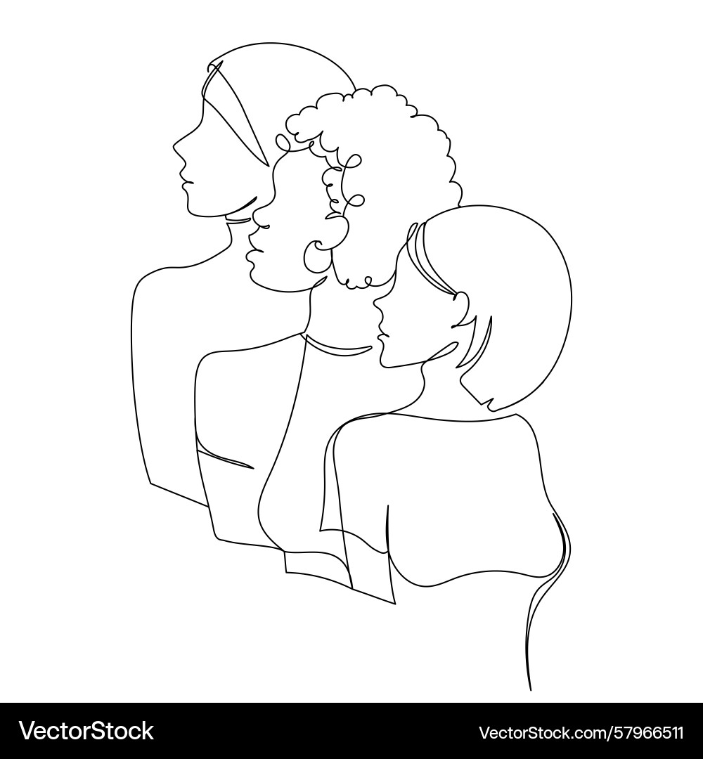Minimalist continuous line drawing of three Vector Image