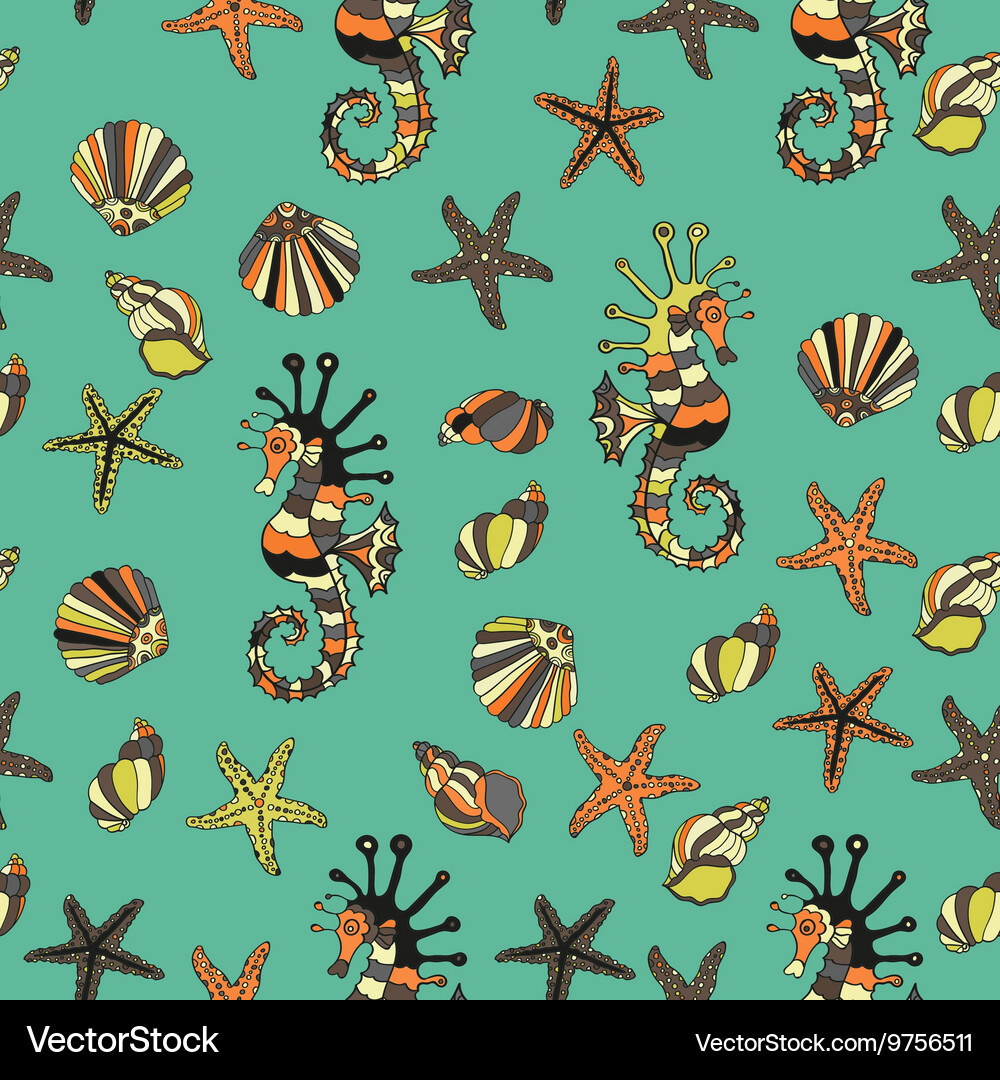 Seamless pattern with sea shells starfish Vector Image