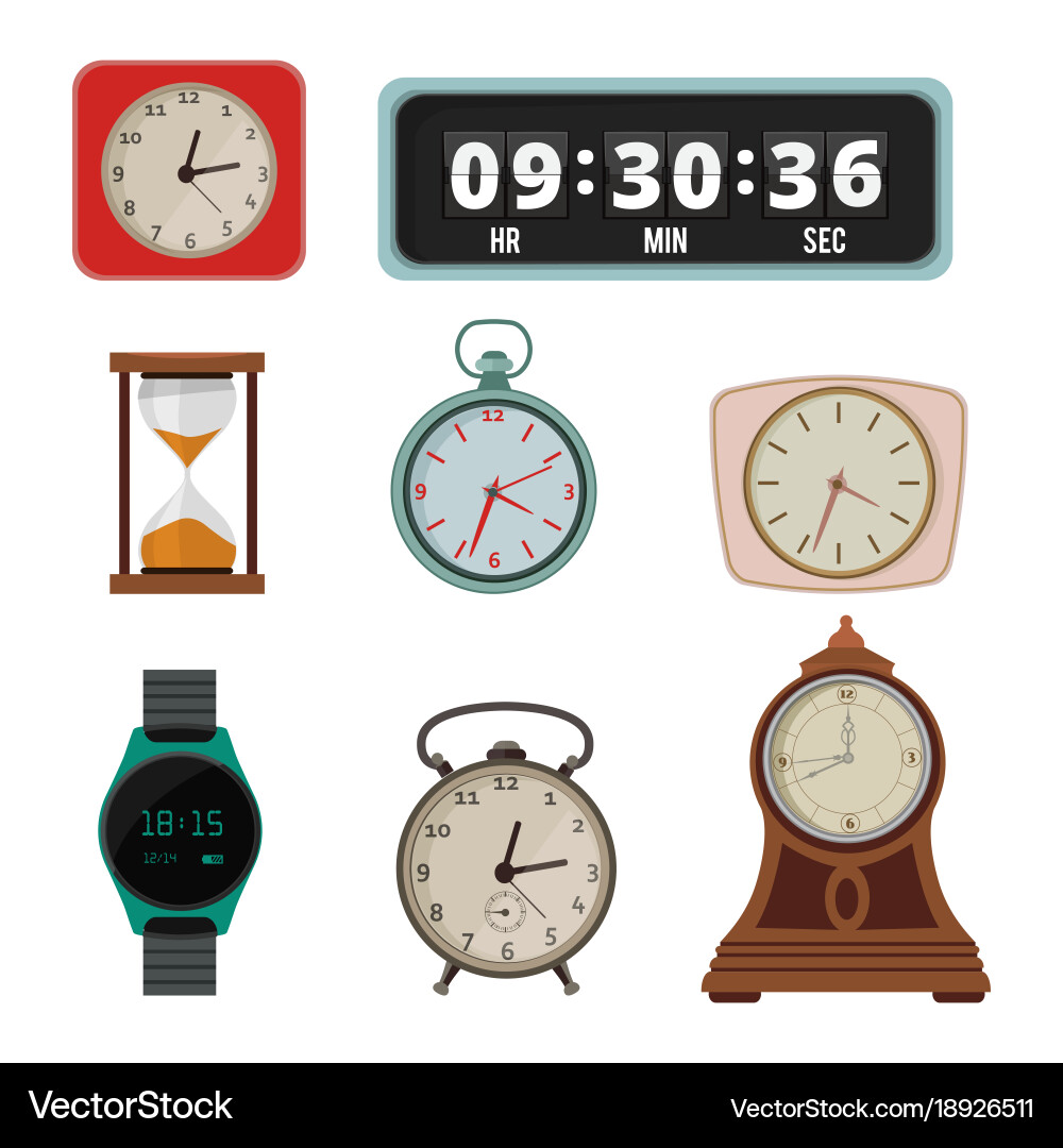 Set of colorful clock in flat style Vector Image